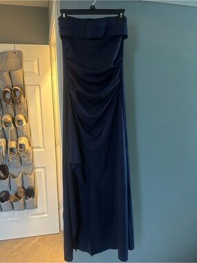 SHEIN Navy Blue Strapless Drape Maxi Dress